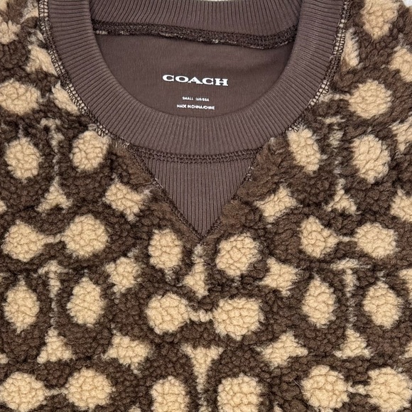 Coach Signature Logo Sherpa Fleece Pullover Sweatshirt Brown Tan Women’s S - Picture 2 of 8